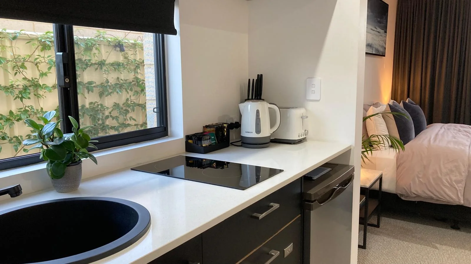 Kitchenette beside the sleeping area